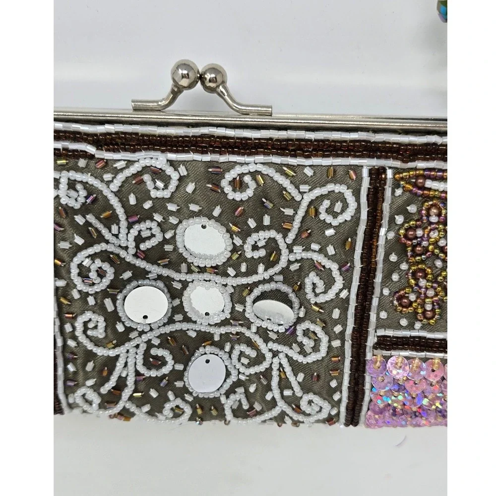 Y2K Vtg beaded sequin mirror clutch women evening bag club wear festival retro